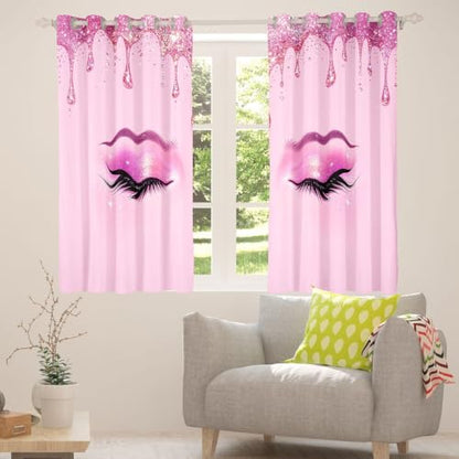 Pastel Pink Sparkling Droplets Blackout Curtains for Nursery & Bedroom, 2 Panels, 46.5W x 63L inches