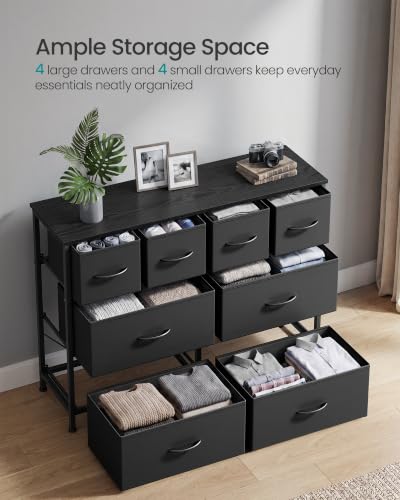 SONGMICS Ink Black Wide Dresser with 8 Fabric Drawers and Steel Frame - 11.8"D x 38.9"W x 29.4"H