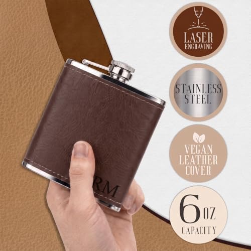 8 Pcs Personalized Groomsmen Gift Set with Engraved 6 Oz Flasks - Wedding Proposal & Party Favors