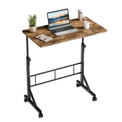 DUMOS 31.5-Inch Adjustable Walking Pad Desk with Lockable Wheels - Brown / 32 Inch