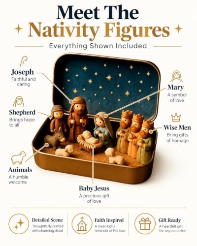 Mini Nativity Scene Set Tin Box - Style 1 - Christmas Figurines Keepsake