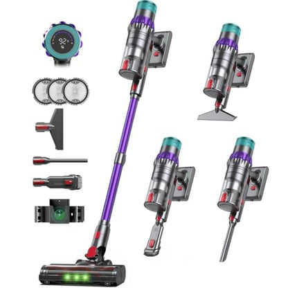 Purple Cordless Vacuum Cleaner for Home with 650W 60KPa Suction, Up to 75 Min Runtime