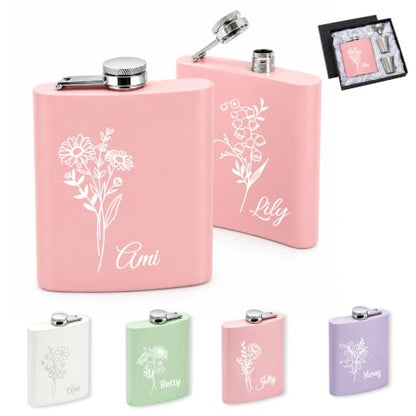 Pink Personalized Flask for Women Bridesmaid Wedding Gift Set