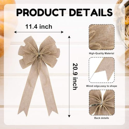 Natural Burlap Bow for Wreath Rustic Farmhouse Decor 11.4 x 20.9 in - Handmade
