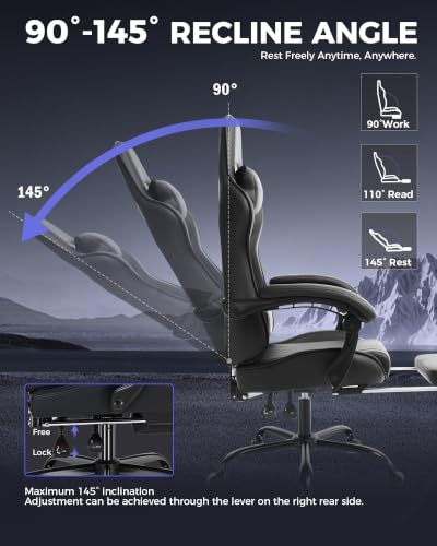Gaming Chair with Footrest and Reclining Backrest - Onyx Black