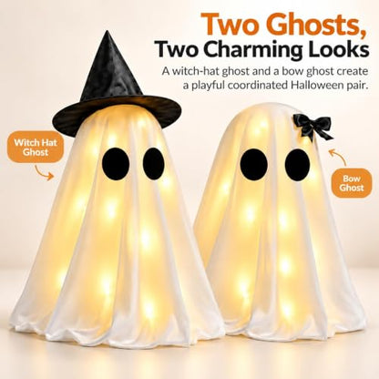Halloween Light Up Ghosts Decoration Set - Indoor Spooky Tabletop Decor with String Lights