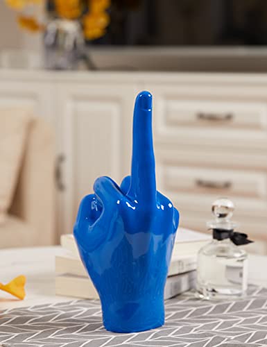 Funny Blue Middle Finger Hand Sculpture - Modern Decor, 11 Inch