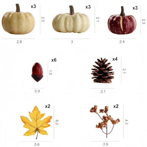 23 Pcs Fall Fake Pumpkins Set with Acorns Pine Cones Berries Maple Leaves for Thanksgiving Decor