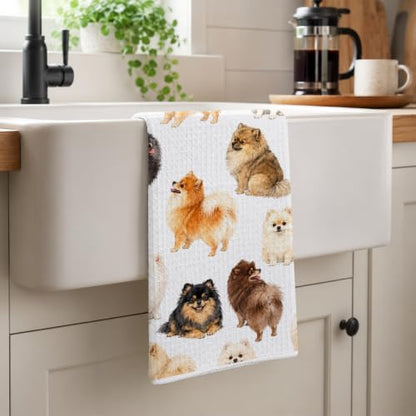 Cute Watercolor Pomeranian Kitchen Towel - 16x24 Inch Dog Lover Gift - Farmhouse Decor