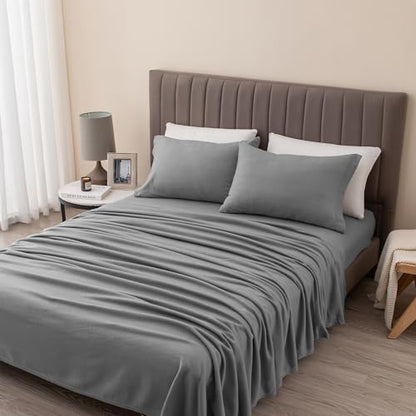 Great Bay Home 4 Piece Micro Fleece King Grey Sheet Set | Super Soft, Cozy Extra Plush Polar Fleece Bedding Sheets & Pillowcases | Microfleece Winter Sheets (King, Paloma Grey)
