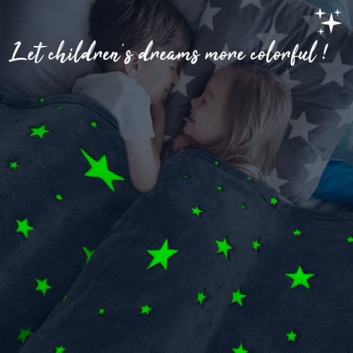 Glow in the Dark Star Space Blanket for Kids - Fluorescent Stars, 50 x 60 inches, Soft Fuzzy Galaxy Throw for Boys and Girls