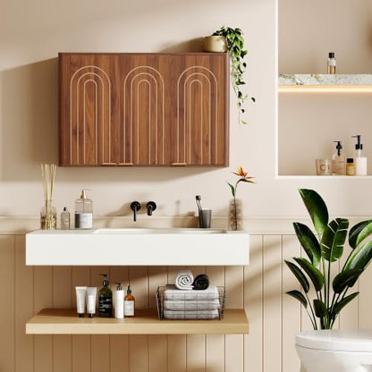 Wall Mounted Bathroom Medicine Cabinet with 3 Doors and Adjustable Shelves
