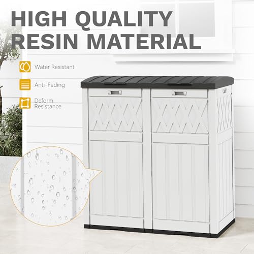 76 Gallon Dual-Can Trash Bin with Weather-Resistant Resin - Grayish-White