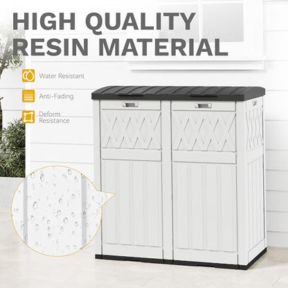 76 Gallon Dual-Can Trash Bin with Weather-Resistant Resin - Grayish-White