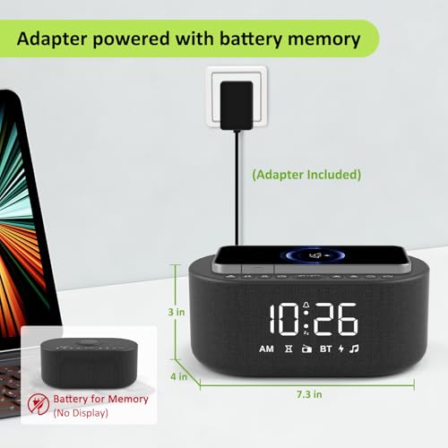 DreamSky Alarm Clock Radio with Wireless Charging and Bluetooth Speaker - Black