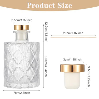 8 Glass Reed Diffuser Bottles with Sticks Set - Refillable Home Fragrance Containers