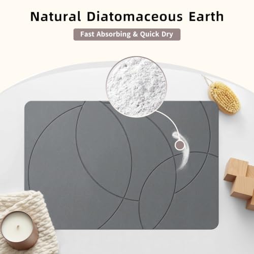 Stone Bath Mat 16 x 24 Inch Gray Diatomaceous Earth Non-Slip Bathroom Rug