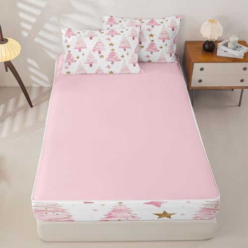 Pink Christmas Tree Comforter Set Twin with Zipper Bedding - Feelyou Pink Gold Variation