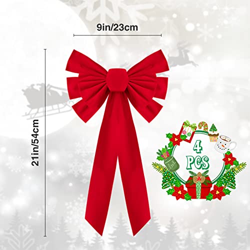 Christmas Red Velvet Bow Set - 21x9 Inches Holiday Decor for Windows, Doors, & Gifts
