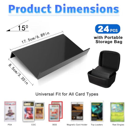 24 Pack Modular Trading Card Display Stands - Black, Angled & Anti-Slip