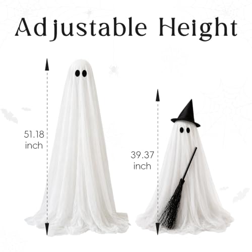 Large Ghost Halloween Yard Decor with Light-Up Spooky Ghost & Witch Broom Set