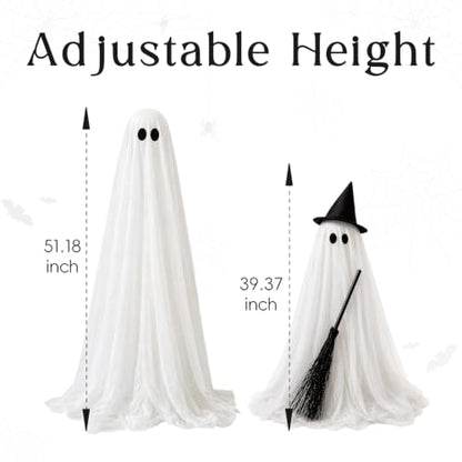 Large Ghost Halloween Yard Decor with Light-Up Spooky Ghost & Witch Broom Set