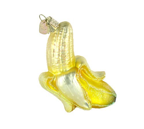 Peeled Banana Glass Blown Christmas Ornament - 4 Inches, Pack of 2