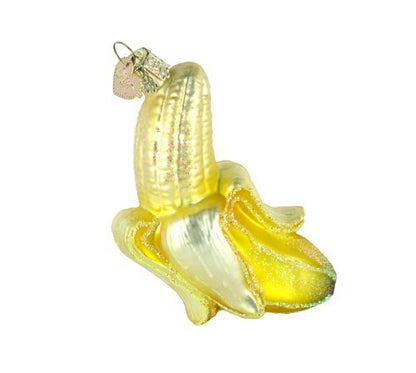 Peeled Banana Glass Blown Christmas Ornament - 4 Inches, Pack of 2