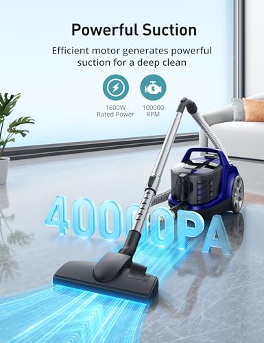 Aspiron Azure 1600W Canister Vacuum Cleaner - Bagless, Lightweight, Multi-Surface