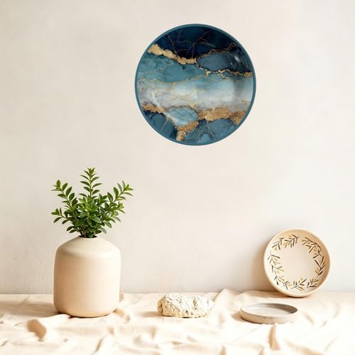 W1 Blue Gold Marble Agate Melamine Decorative Plate 10.6x10.6inch