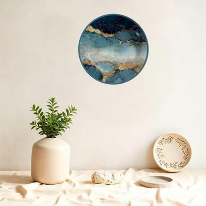 W1 Blue Gold Marble Agate Melamine Decorative Plate 10.6x10.6inch