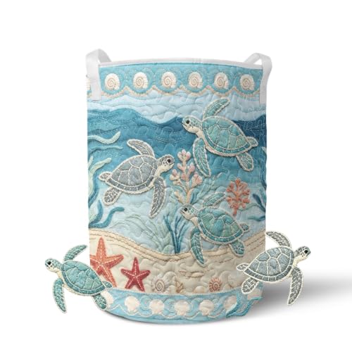Sea Turtle Quilted Laundry Hamper Collapsible Storage Basket - M