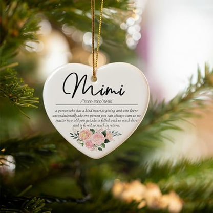 Heart Mimi Christmas Ceramic Ornament - Appreciation Gifts for Grandma - Rustic Holiday Keepsake