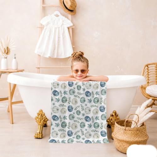 Blue Pumpkin Beach Towel 30x60 Inch - Rustic Green & Blue Fall Design