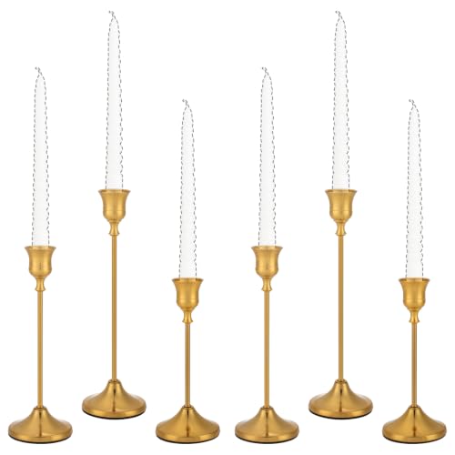 Brass Gold Candlestick Holders Set of 6 Taper Candle Holders for Halloween Christmas Home Decor