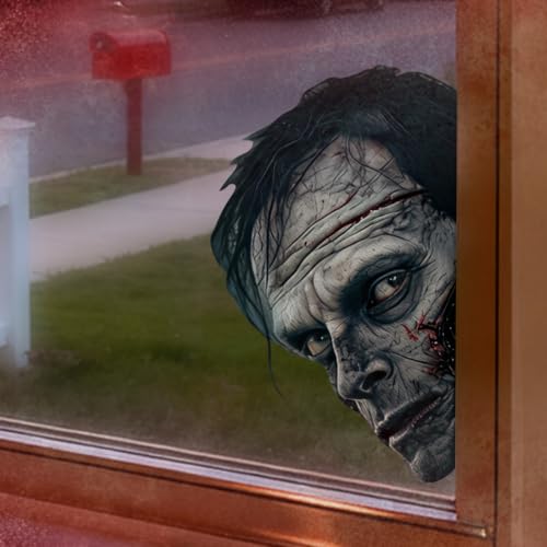 Halloween Zombie Window Clings - Double-Sided Bloody Zombie Face Vinyl Decals, Haunted House Decor - Head 3