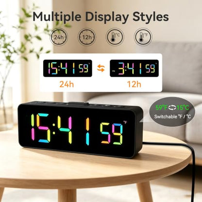 Netzu 2-in-1 RGB Digital Alarm Clock for Bedroom & Living Room - Black
