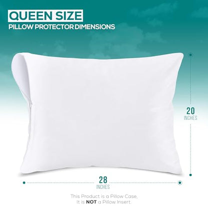 Set of 2 Pillow Protectors with Zipper Standard Size, Bed Bug and Dust Mite Proof Pillow Covers, Ultra Soft Pillow Encasements, Moisture Wicking and Waterproof Pillow Cases by Utopia Bedding (White)
