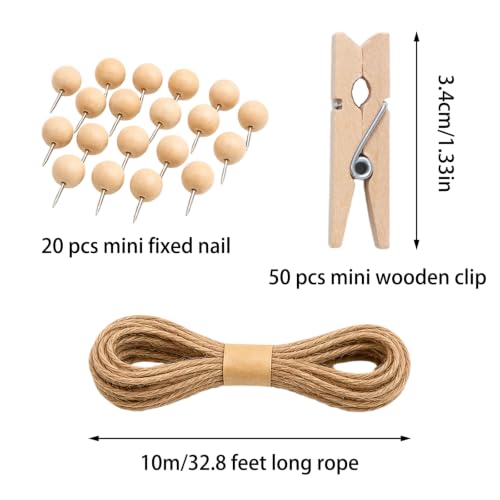 Photo String with Clips and Rope 50 Pcs Rustic Wall Decor Kit