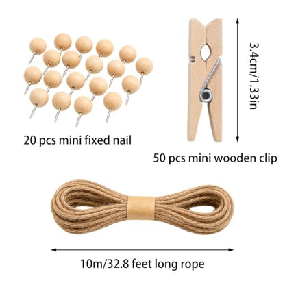 Photo String with Clips and Rope 50 Pcs Rustic Wall Decor Kit