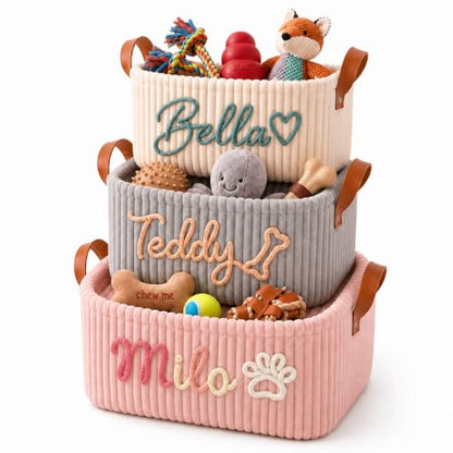 Personalized Dog Toy Basket with Name - Custom Pet Toy Storage Bin - Pet Basket