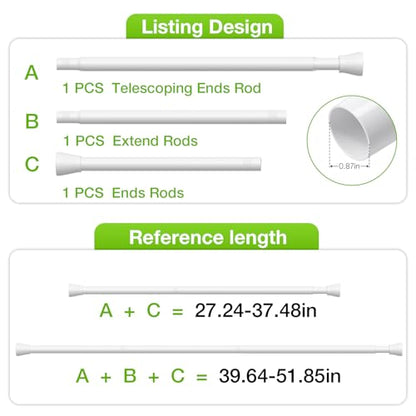 Adjustable Tension Curtain Rod 28-48 inch White Spring Loaded Rods