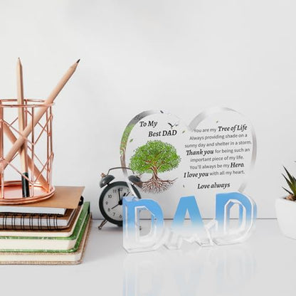Heart Acrylic Plaque for Dad - Fathers Day Gift from Daughter Son - Dad Tree Variation