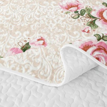 Pink Yellow Rose Quilt Set for All Season Bedspread Full Size with 2 Pillowcases - Romantic Bedding