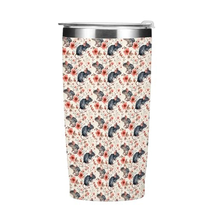 Cute Rat Tumbler 20 oz Stainless Steel Coffee Mug Travel Cup Insulated - Mouse Flower Variation