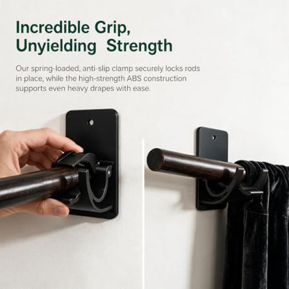 No Drill Curtain Rod Brackets with Adhesive & Screws - Supports 20-30 lb, Fits 0.55-1.2 in Rods - 4 Pack, Matte Black - Variation 4