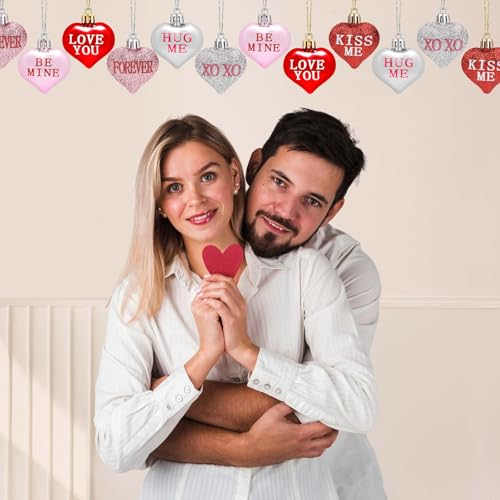Heart Shaped Ornaments Set of 24 Valentine's Day Decor Pink Red Silver Variations