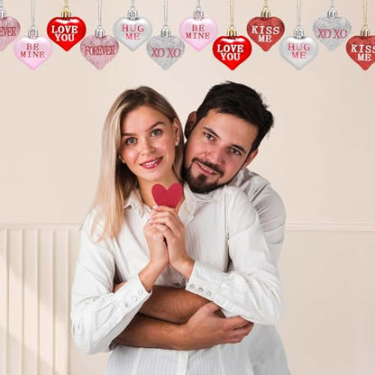 Heart Shaped Ornaments Set of 24 Valentine's Day Decor Pink Red Silver Variations