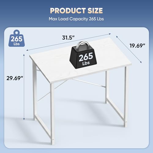 Small 32 Inch Computer Desk with X-Shaped Reinforcement - All White