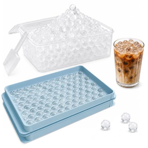 Mini Ice Cube Trays with Lid - Tiny Pebble Ice Molds, Light Blue 2 Pack